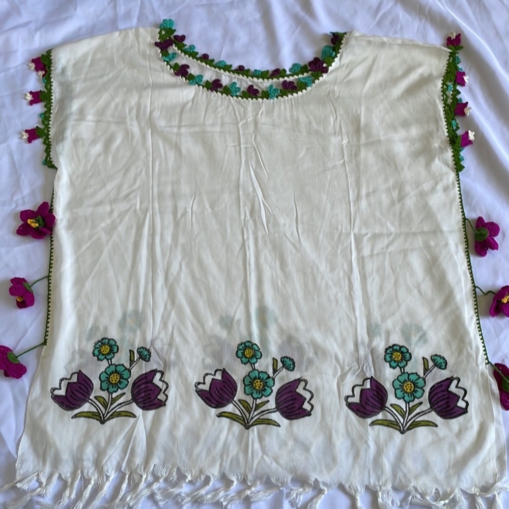 Hand Crafted Boho Festival Floral and Crochet Tassel Swimsuit Cover - Picture 7 of 12